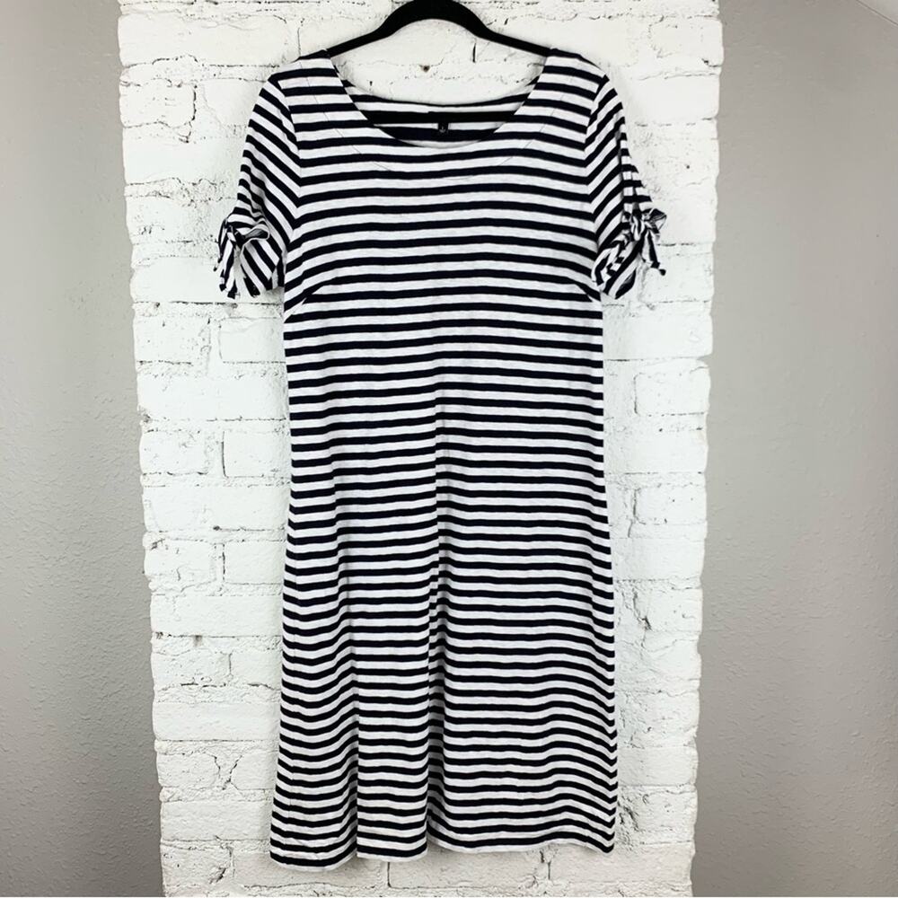 Talbots Navy White Striped Tie Short Sleeve Midi Tee Dress Large